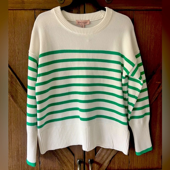 Philosophy Sweaters - NWT: Philosophy Size S Green and White Stripped Oversized Sweater